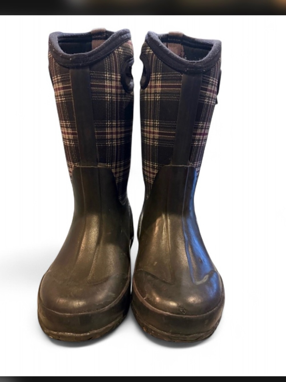 Bogs Navy and White Plaid Waterproof Boots
